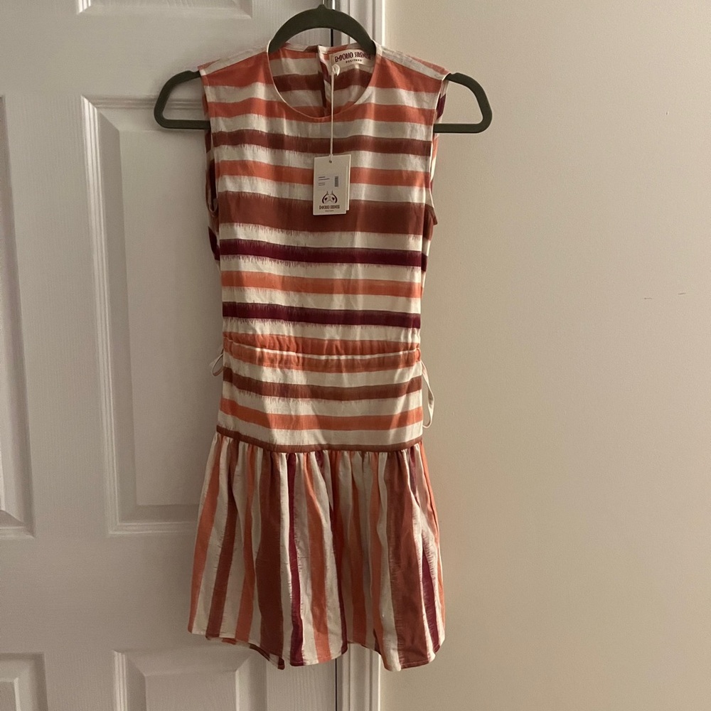Emporio Sirenuse Orange and Cream Pleated Sundress